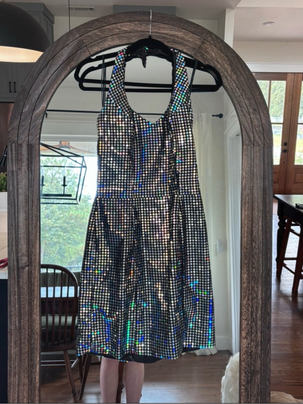 Halter Mini Dress in Silver Sequin Mirror Finish